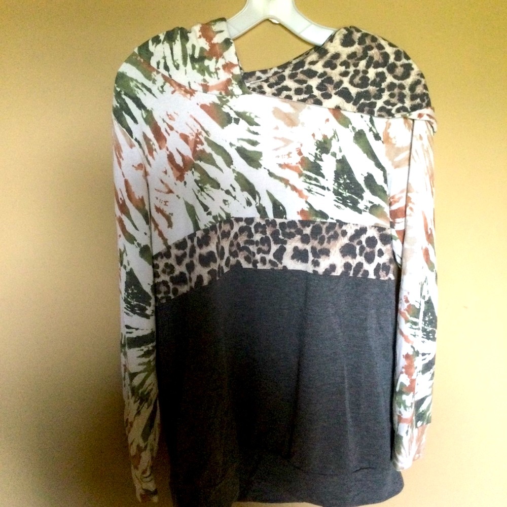 Tie Dye and Cheetah Print Hooded Tunic
